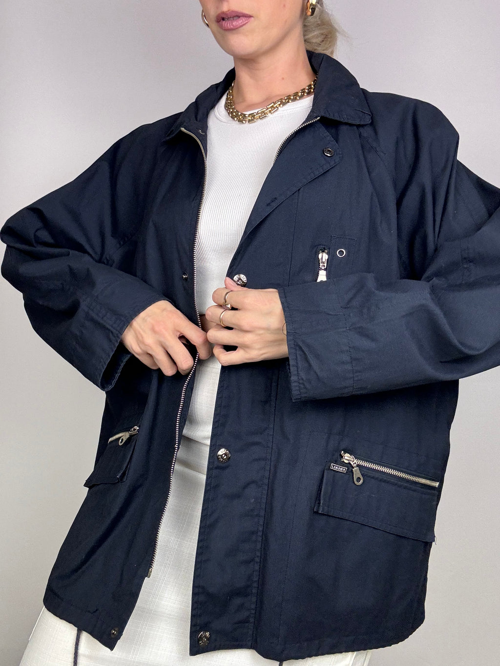 Vintage Navy Blue Waterproof Jacket