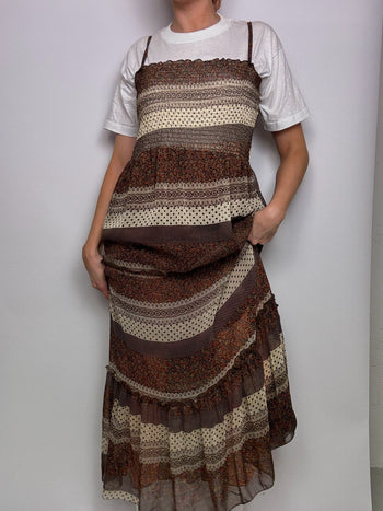 Robe maxi brune fleurie vintage