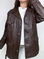 Manteau court brun en cuir vintage M