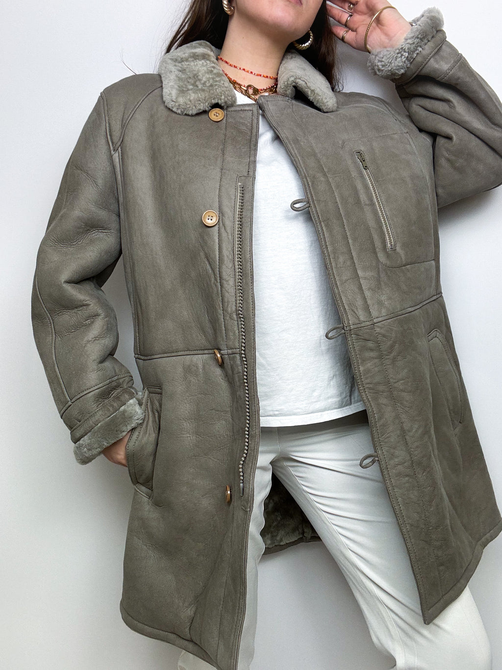 Manteau en mouton retourné gris L vintage