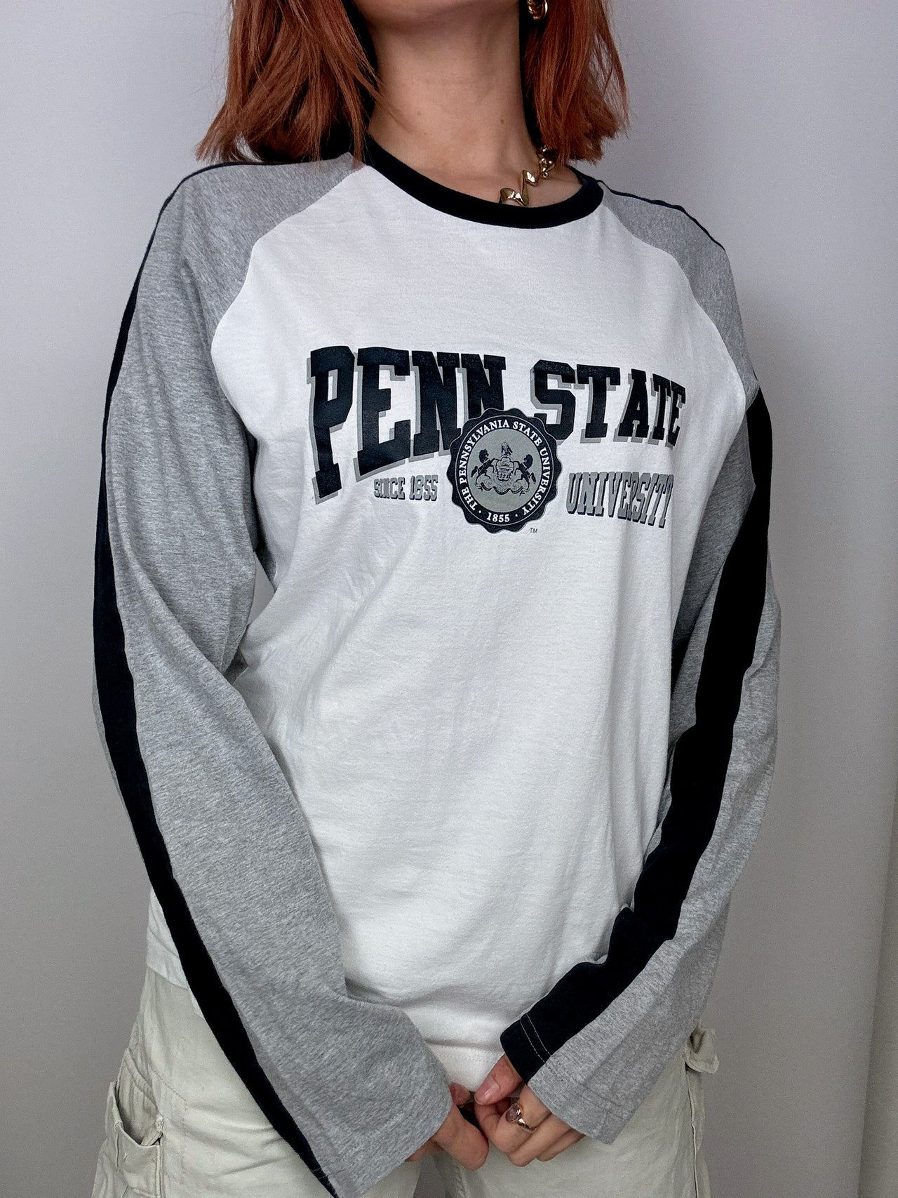 Champion gray/white Penn state Vintage sweater L