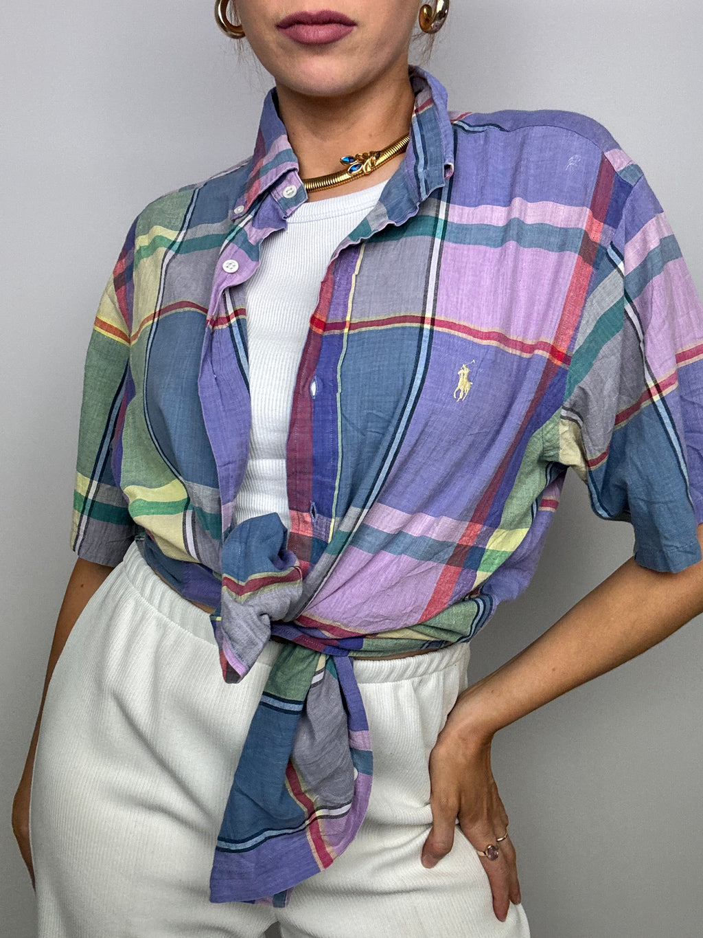 Chemise vintage RFL violette à carreaux