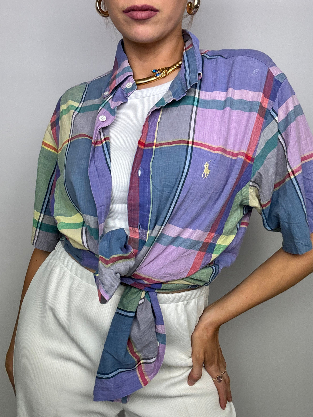 Chemise vintage RFL violette à carreaux