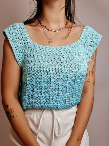 Top vintage en crochet turquoise