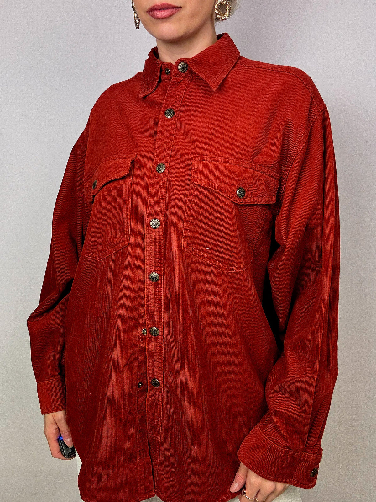 Vintage brick red ribbed knit shirt