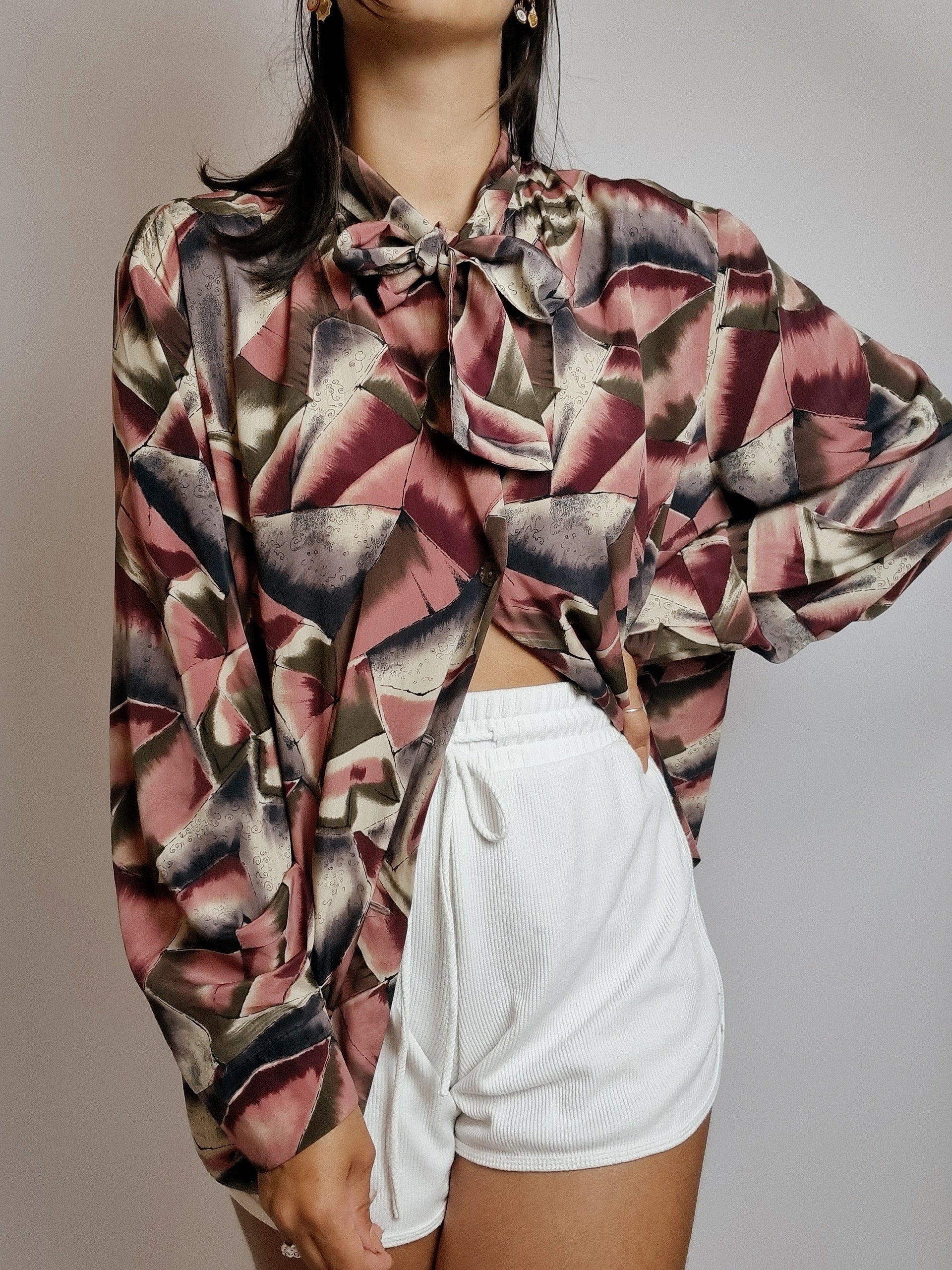 Chemise Vintage à motifs rose et beige