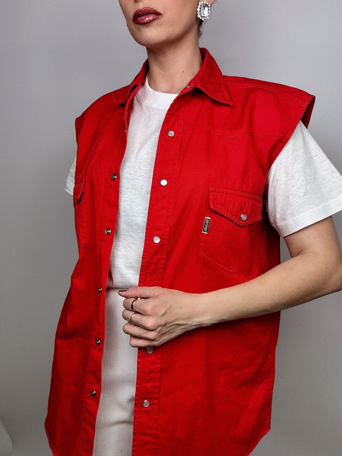 Gilet en jeans vintage rouge XL