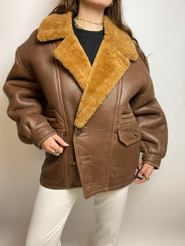 Brown shearling coat L/XL 