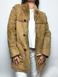 Manteau vintage en mouton retourné beige M/L
