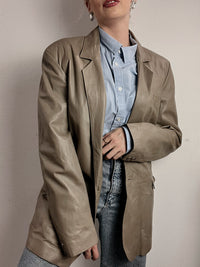 Grey/beige leather blazer M/L