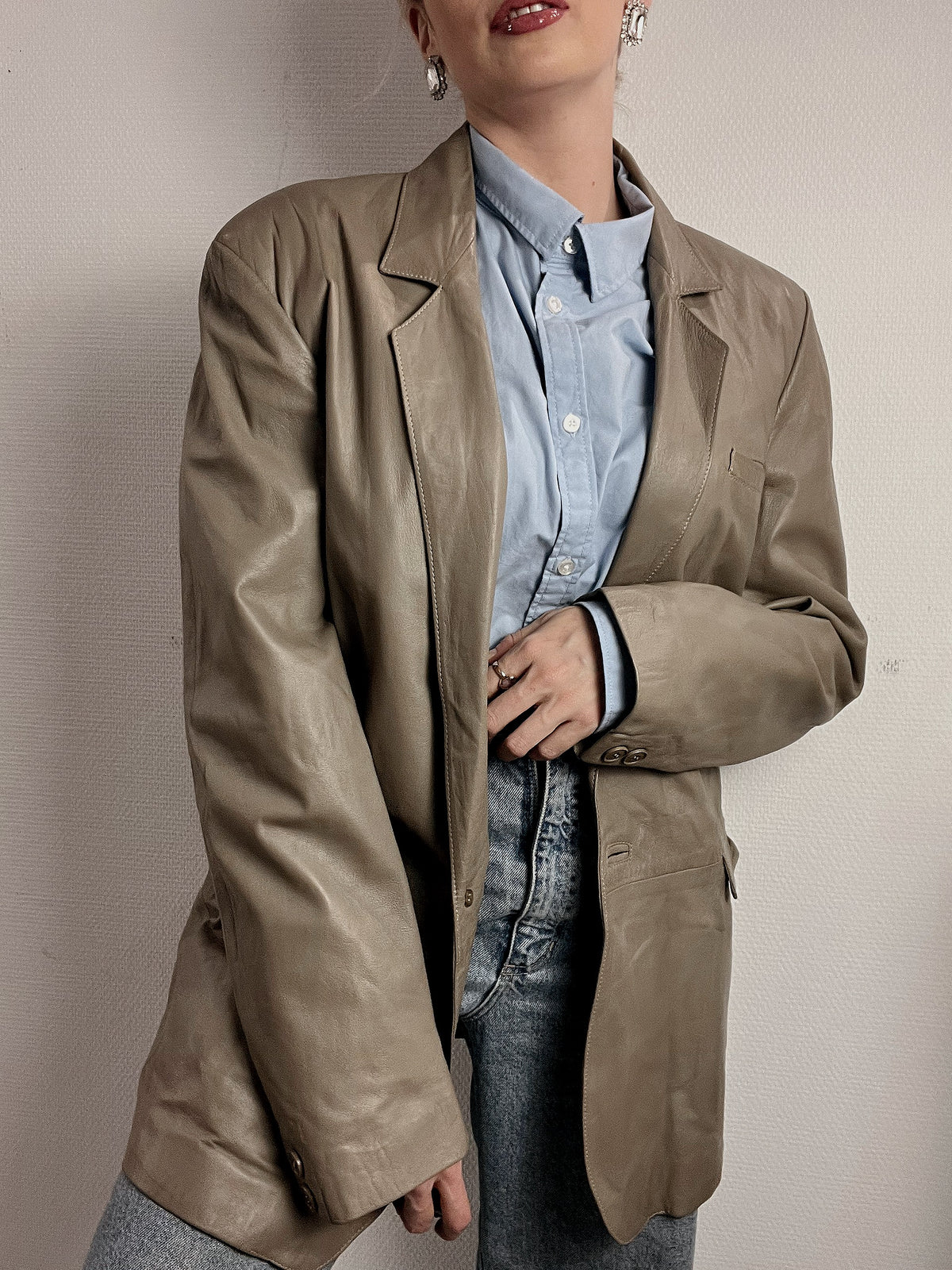 Grey/beige leather blazer M/L