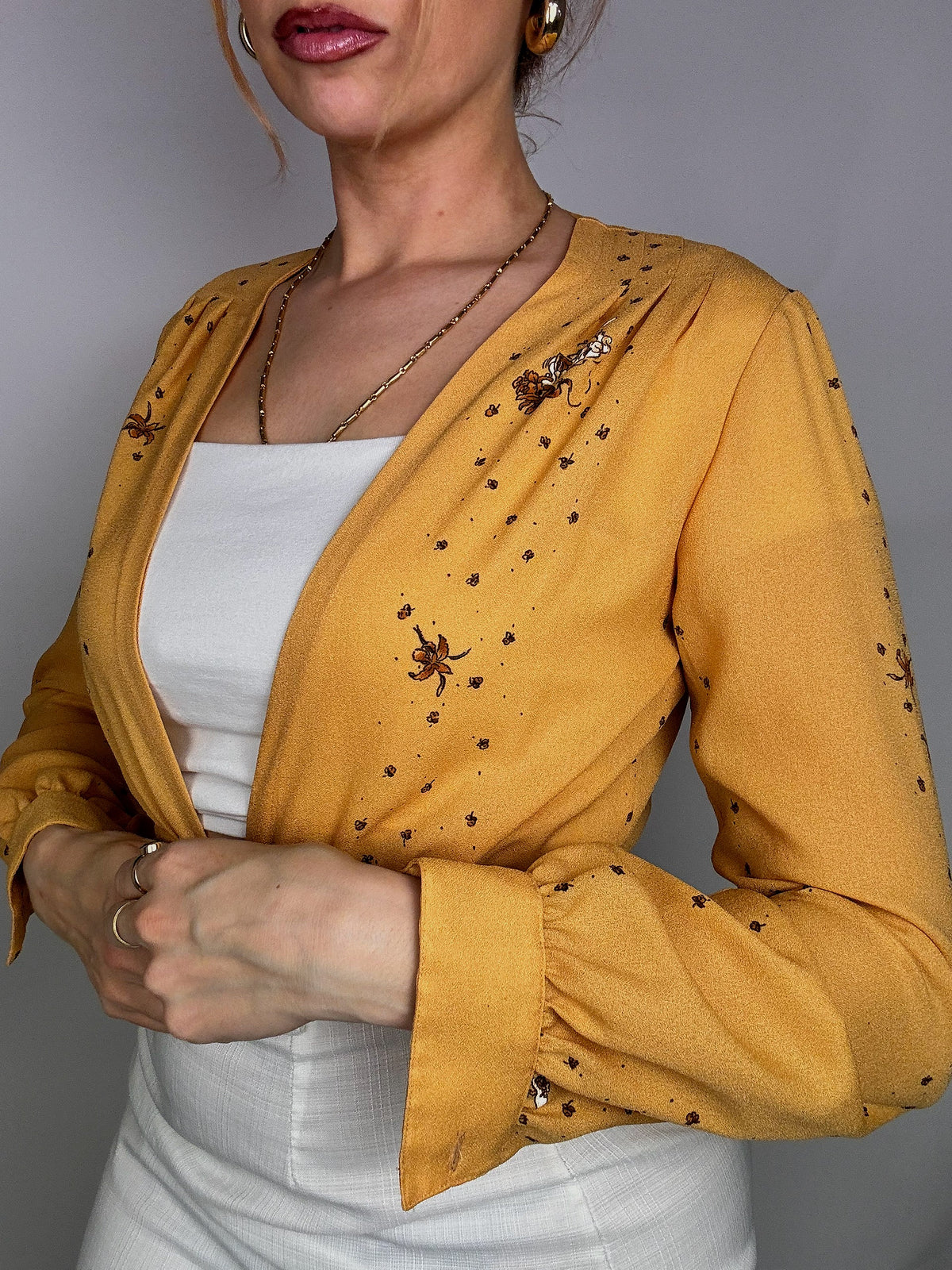 Chemisier crop top longue manche jaune vintage