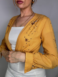 Chemisier crop top longue manche jaune vintage