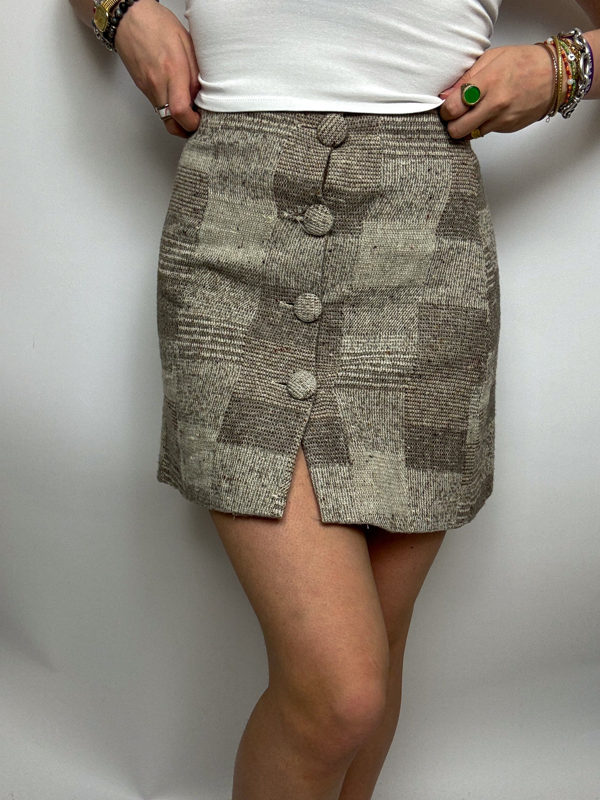 Jupe mini vintage à carreaux beige S/M
