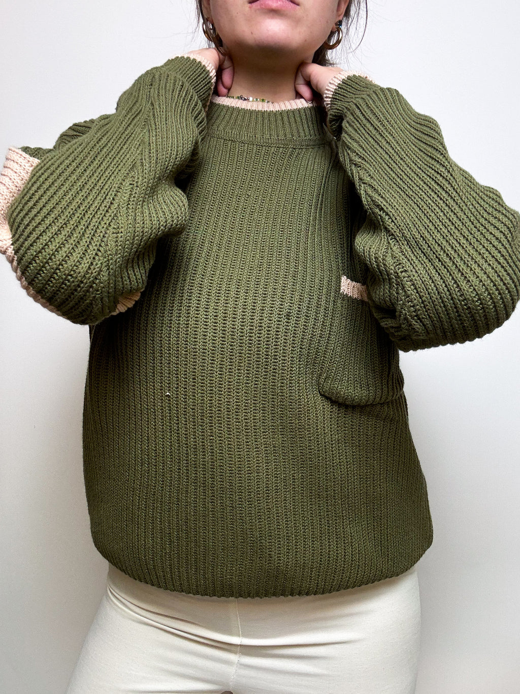 Khaki vintage stand-up collar sweater M