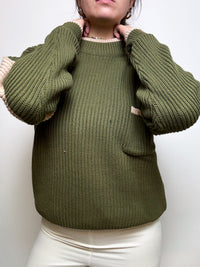 Khaki vintage stand-up collar sweater M