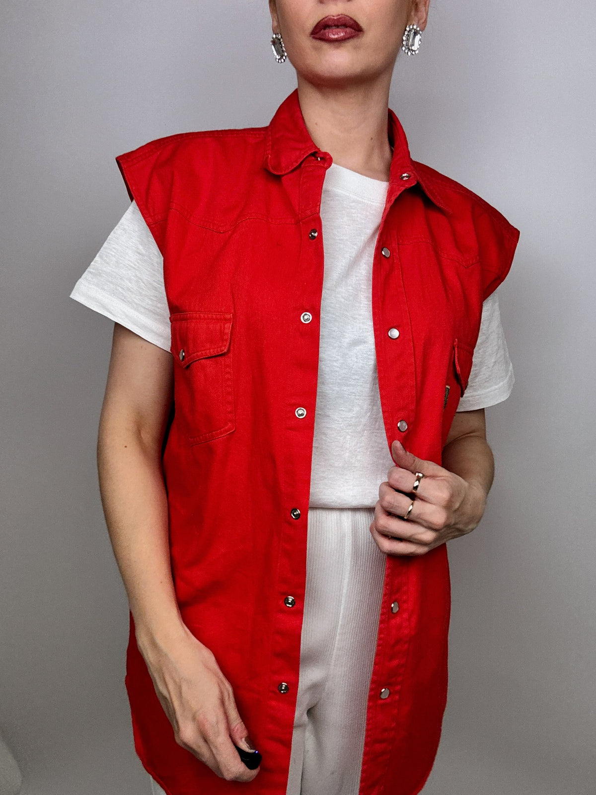 Gilet en jeans vintage rouge XL