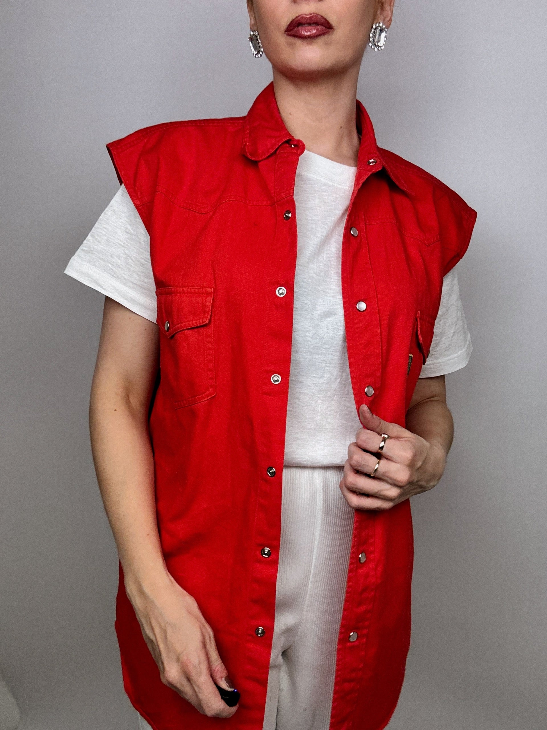 Gilet en jeans vintage rouge XL