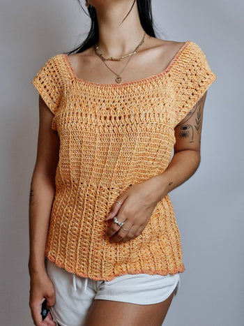 Top vintage en crochet orange