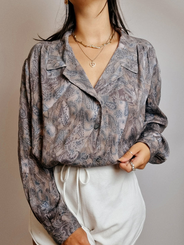 Chemise Vintage à motifs gris/bleus