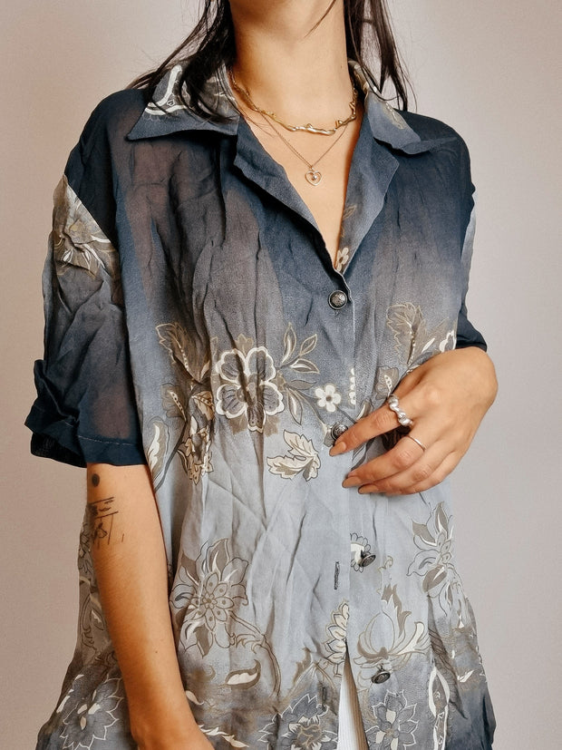 Chemise Vintage 80/90s noire et beige à motifs
