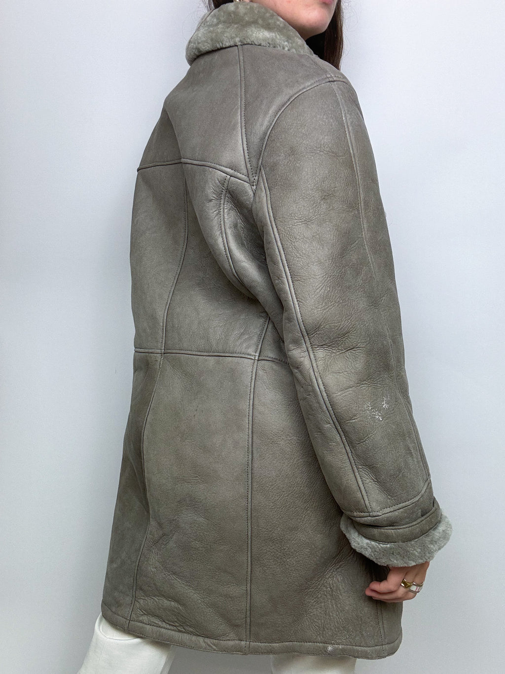 Manteau en mouton retourné gris L vintage
