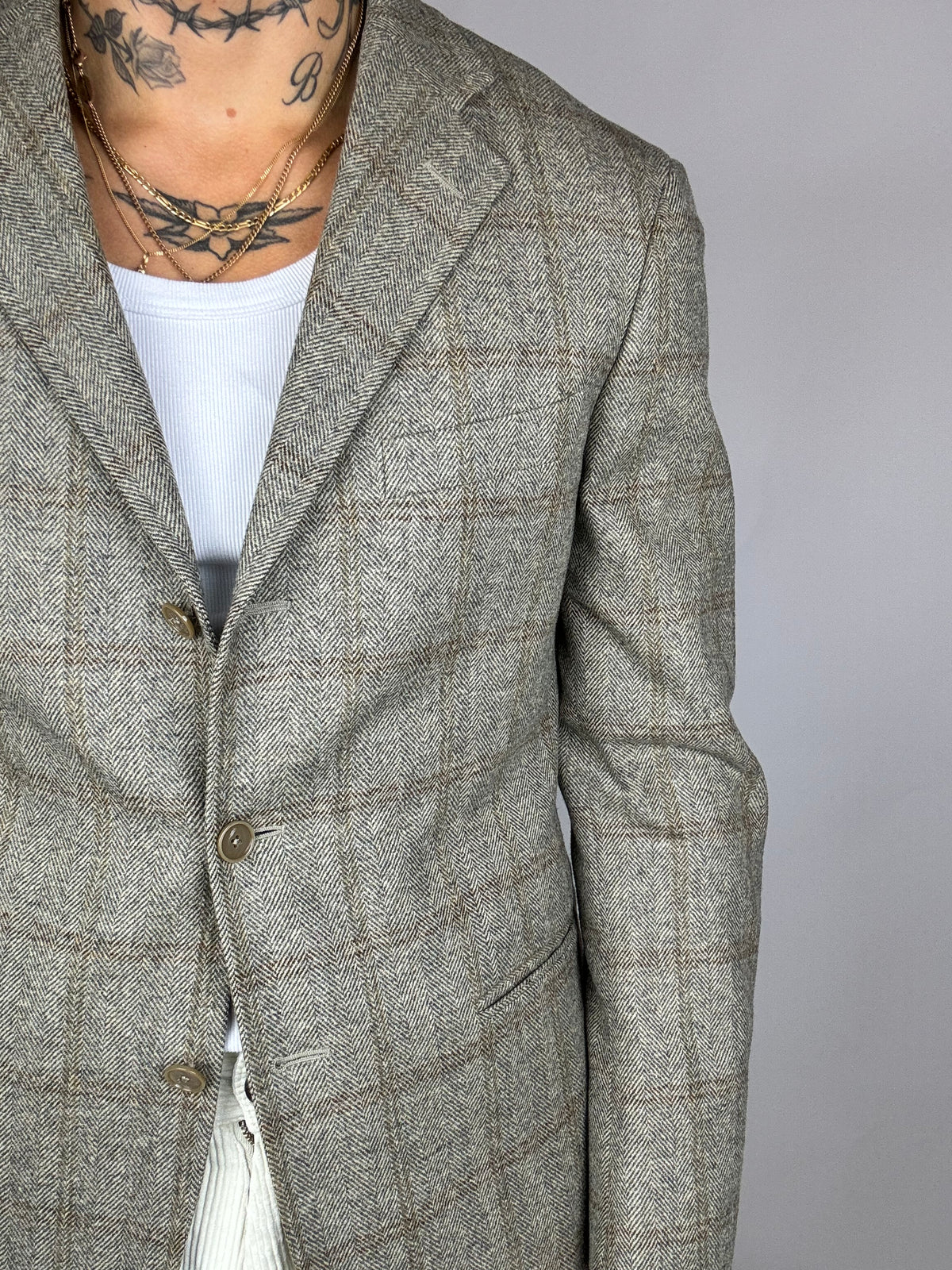 Vintage beige checkered blazer