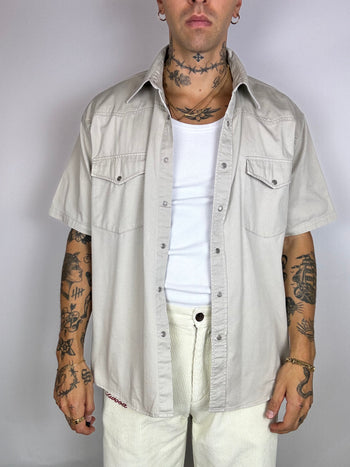 Beige denim short sleeve shirt