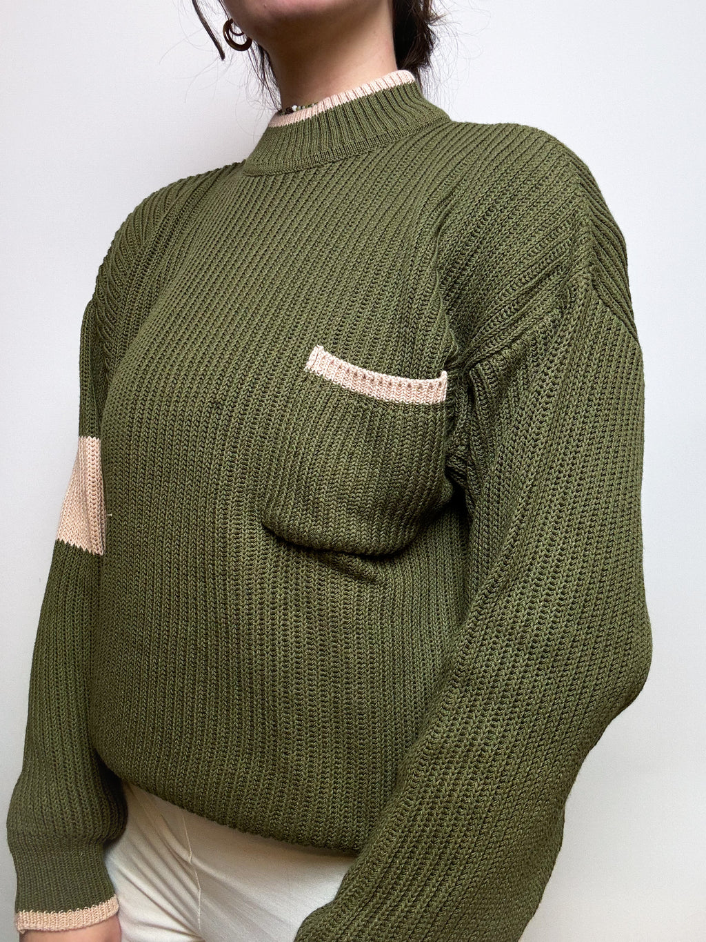 Khaki vintage stand-up collar sweater M