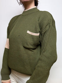 Khaki vintage stand-up collar sweater M