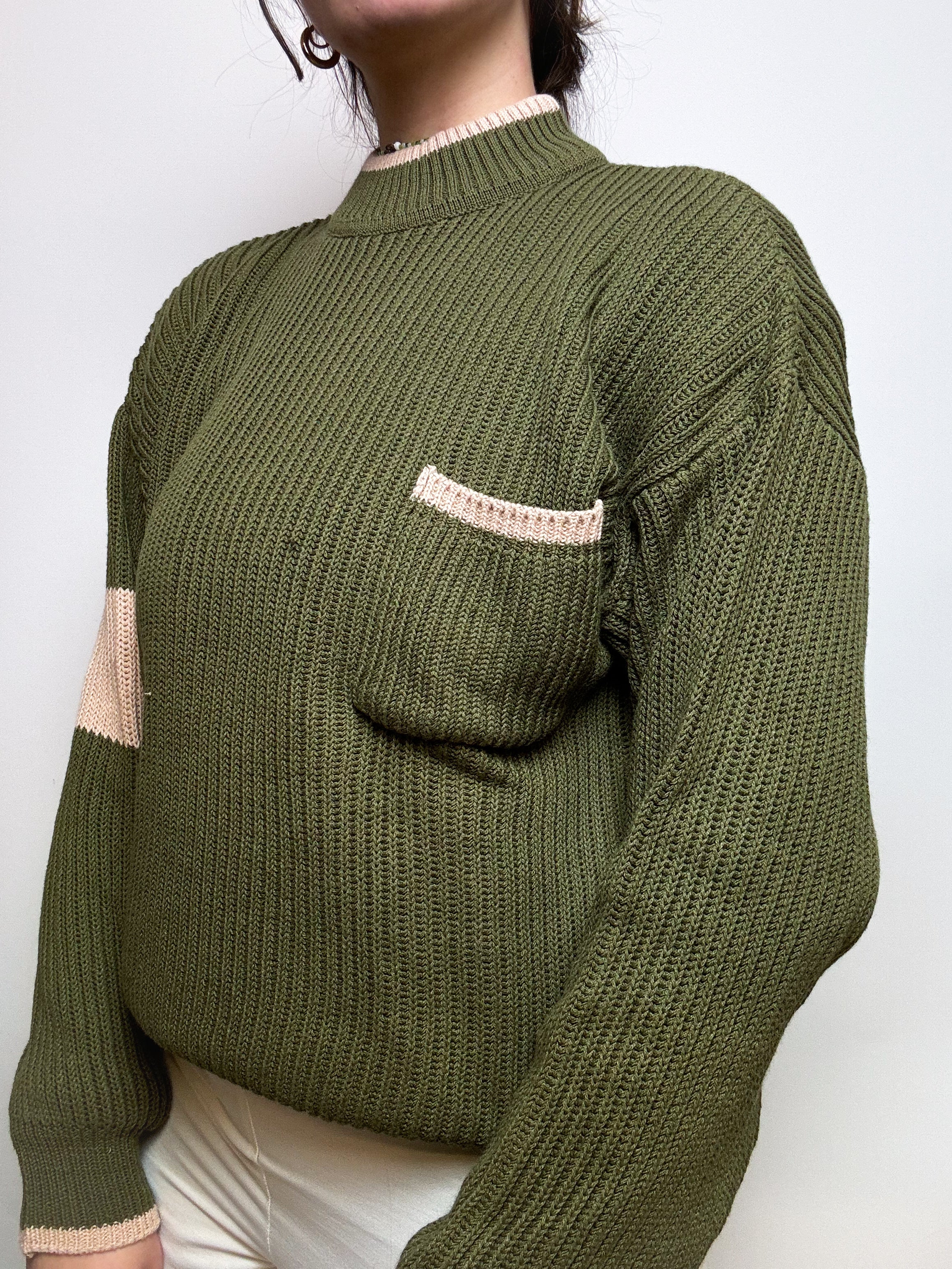 Khaki vintage stand-up collar sweater M