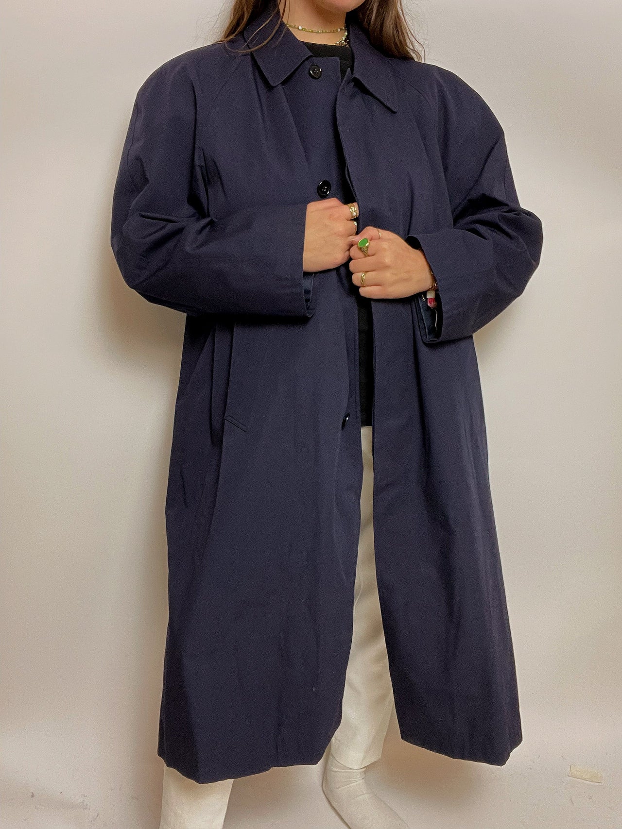 Trench coat long vintage bleu foncé L