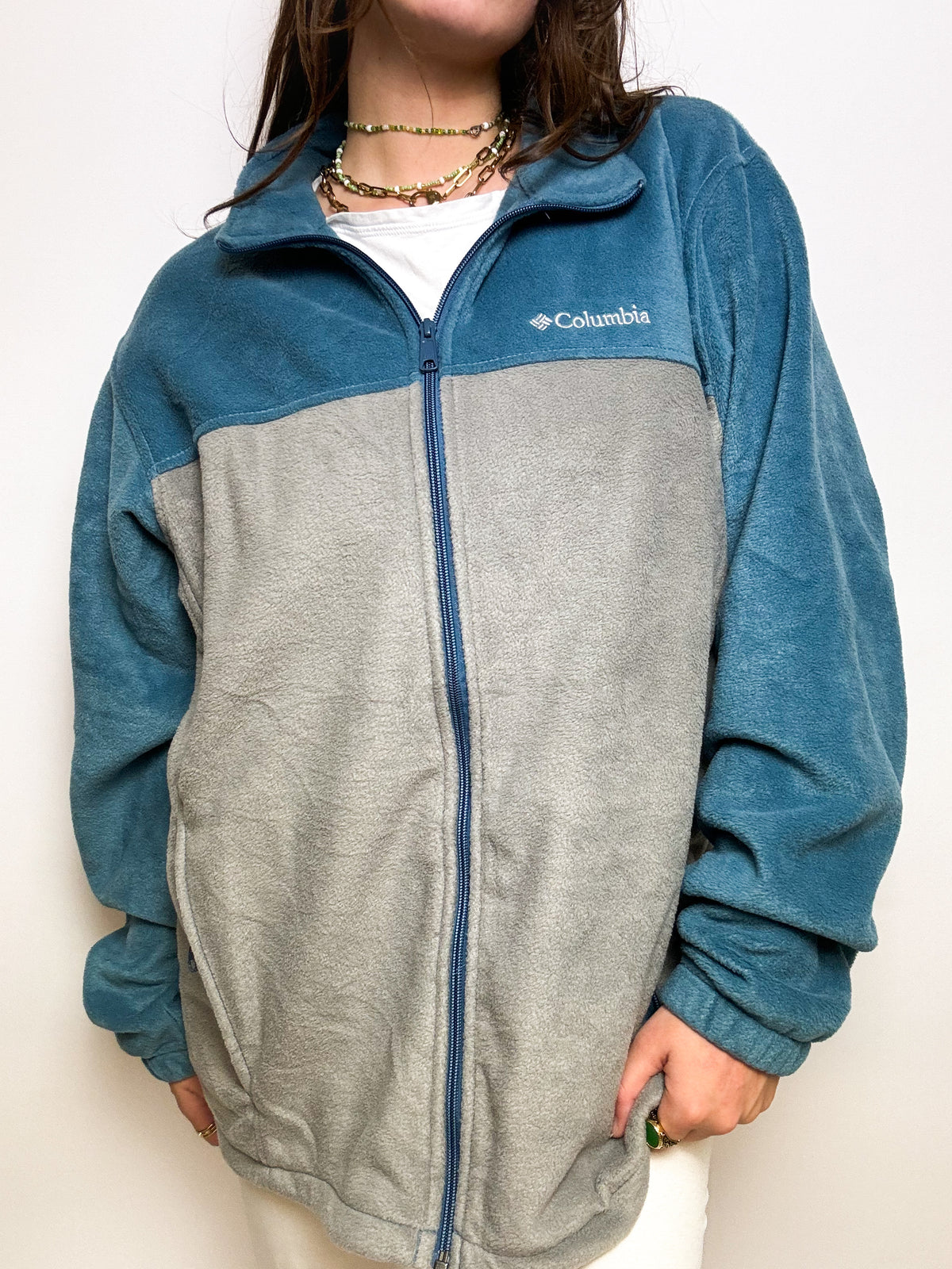 Gray/blue fleece sweater Columbia vintage L/XL 