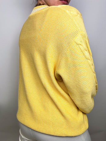 Vintage V-neck knit sweater in chick yellow L/XL 