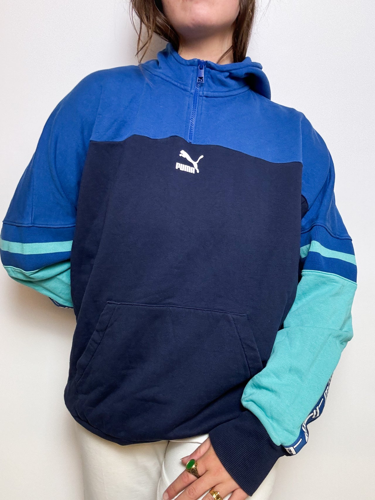 Vintage Puma blue/turquoise American zip sweater M/L 