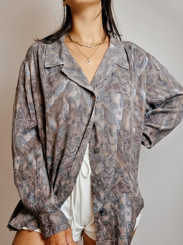 Chemise Vintage à motifs gris/bleus