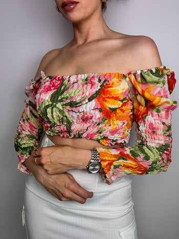 Vintage-Blumen-Crop-Top 