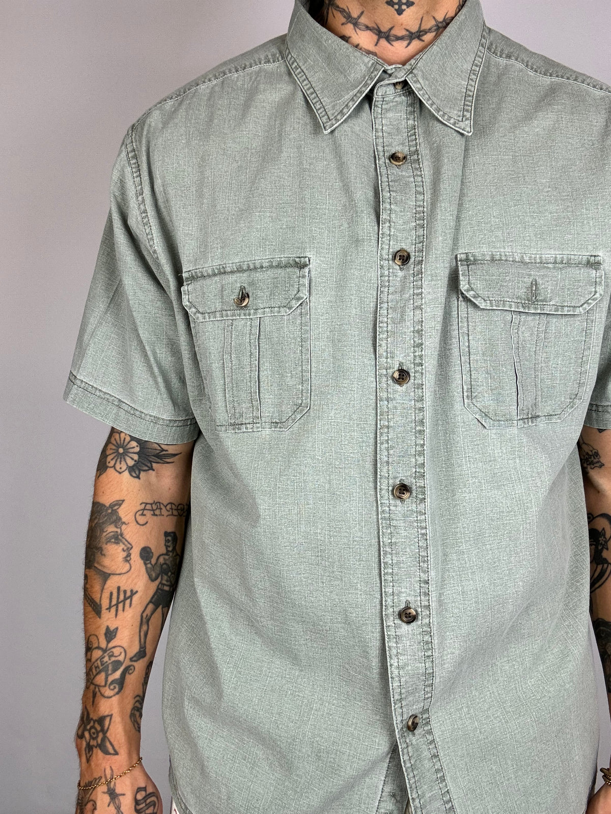 Sage denim short sleeve shirt