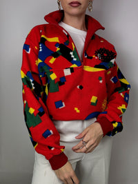 Rot/Gelb/Blau/Grün gemusterter Fleece mit Reißverschluss