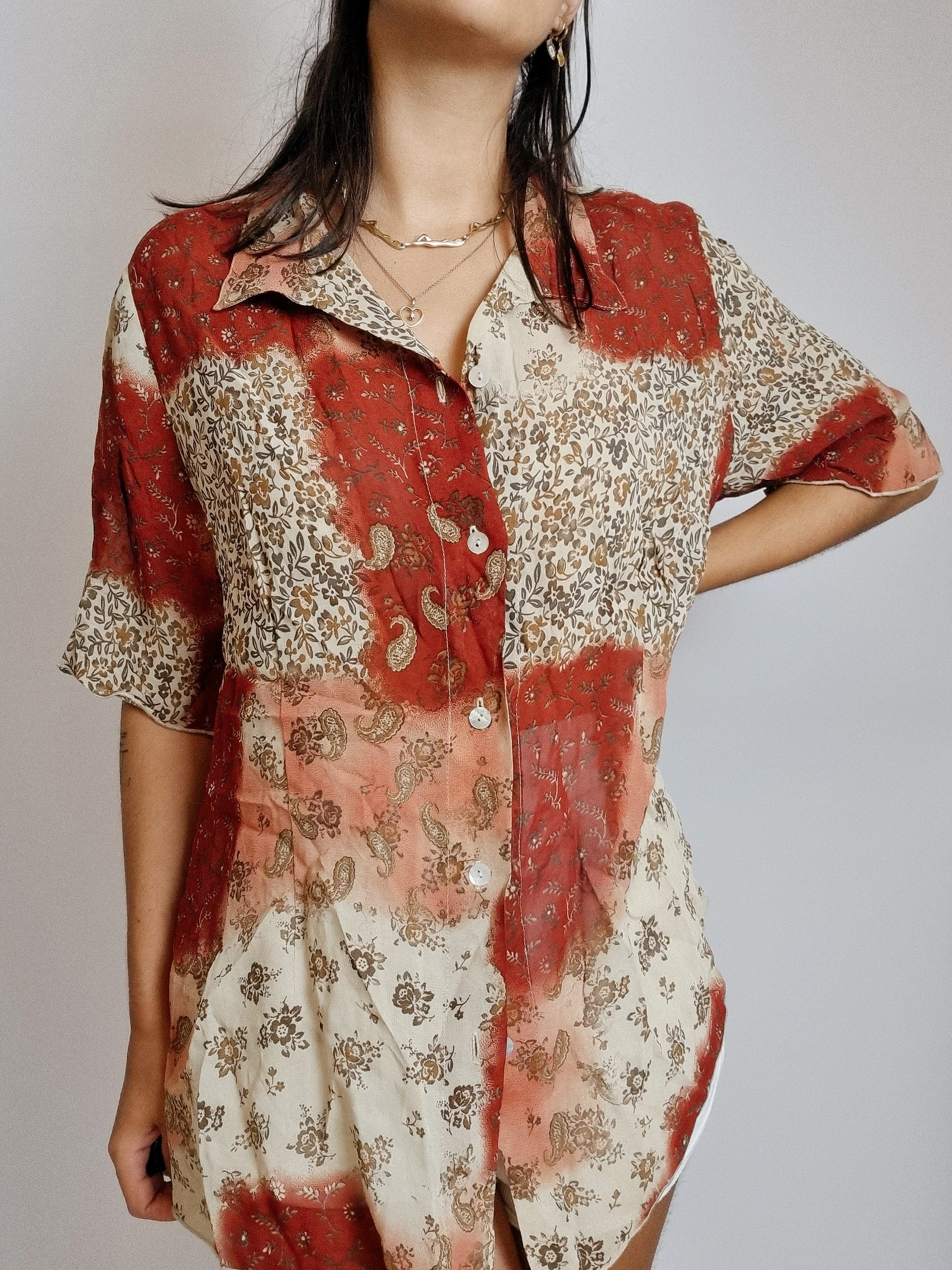 Chemise Vintage 80/90s orange à motifs