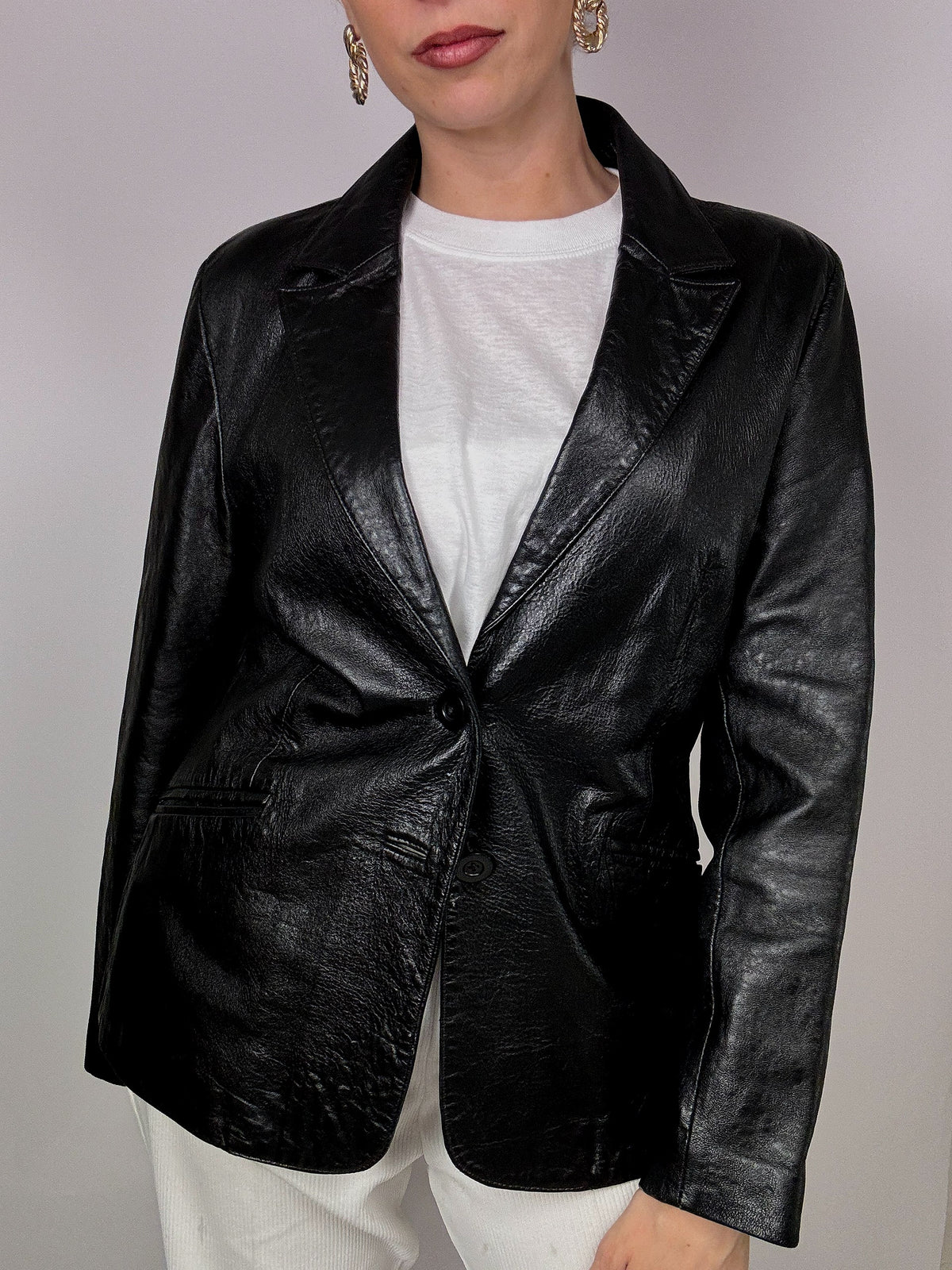 Vintage fitted black leather blazer