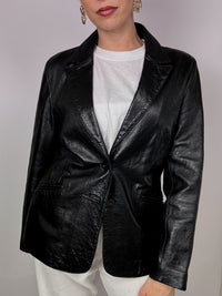 Vintage fitted black leather blazer