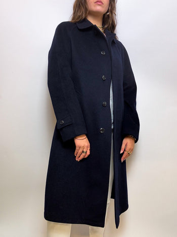 Manteau en laine bleu foncé vintage M/L