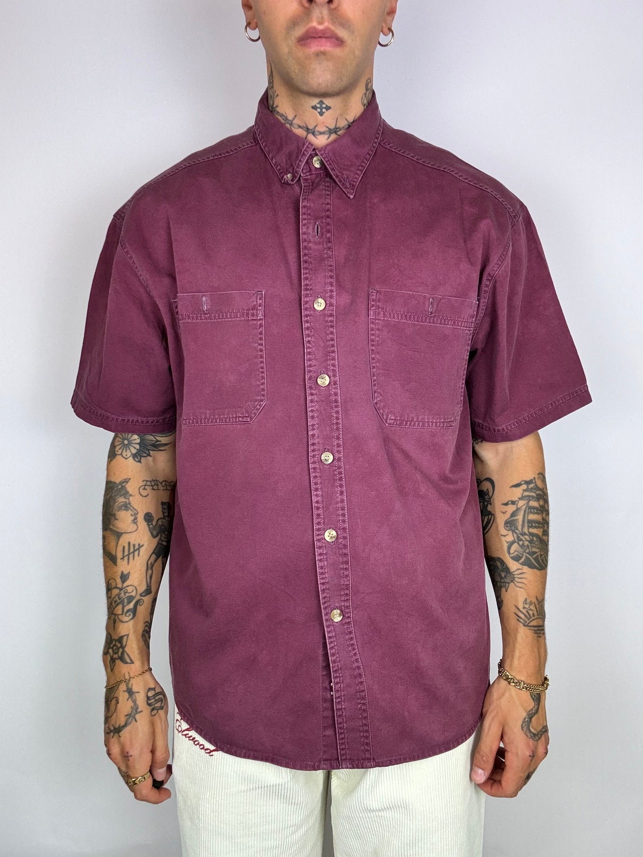 Chemise manche courte denim burgundi