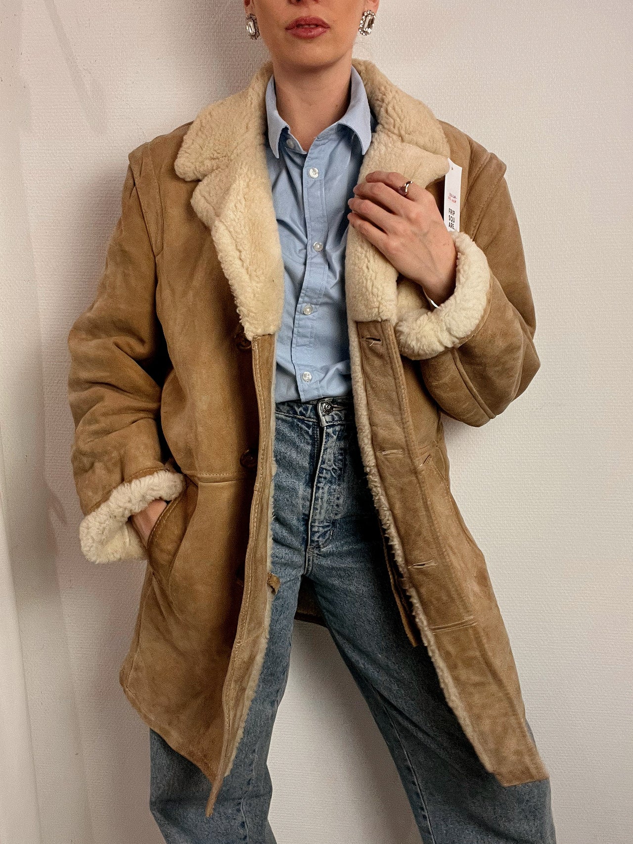 Vintage beige shearling coat M/L 