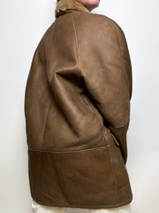 Beige shearling and leather coat L 