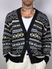 Patterned button cardigan