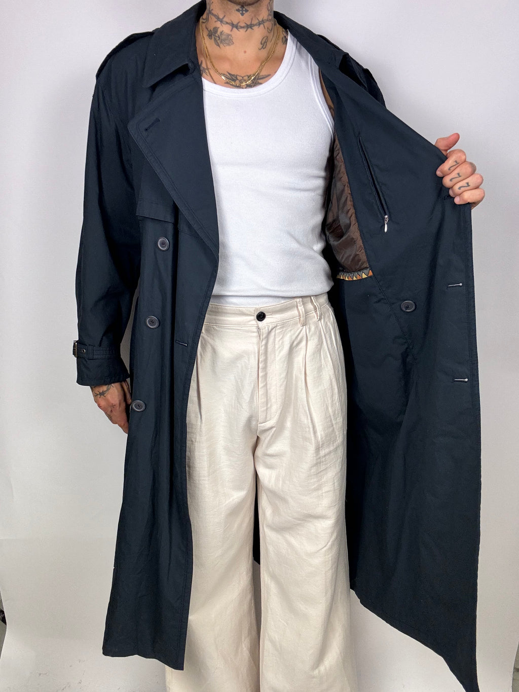 Vintage navy blue lined trench coat
