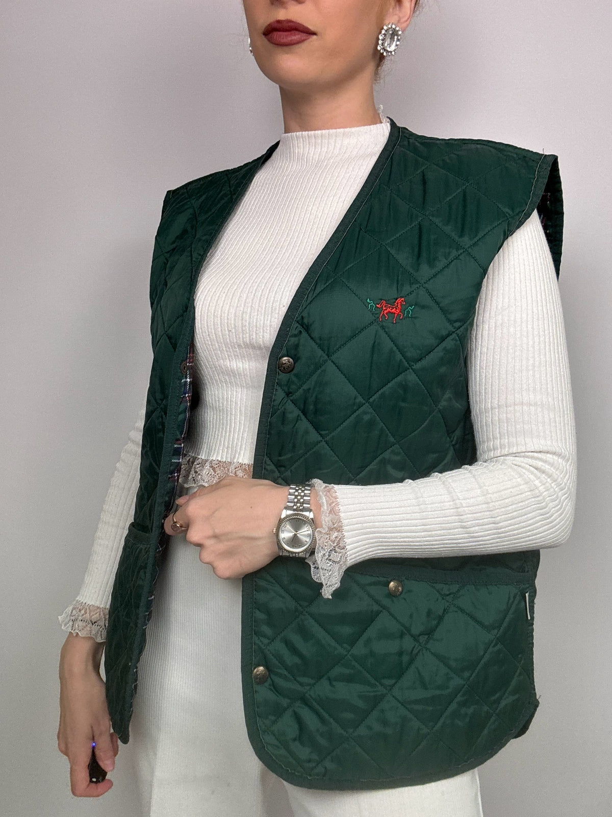 Gilet vintage sans manches vert foncé M