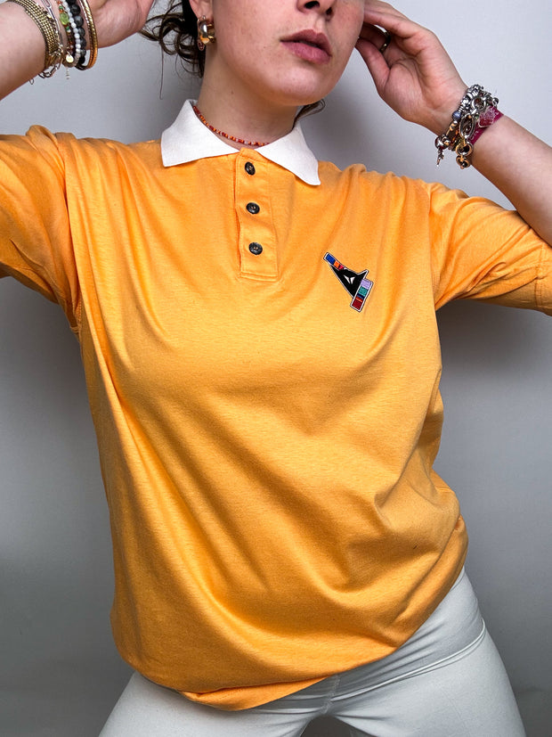 T-shirt vintage à col et bouton orange L